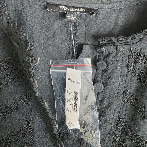 NEW Madewell Eyelet Flutter Sleeve Black Mini Dress Jet Black - Picture 11 of 12